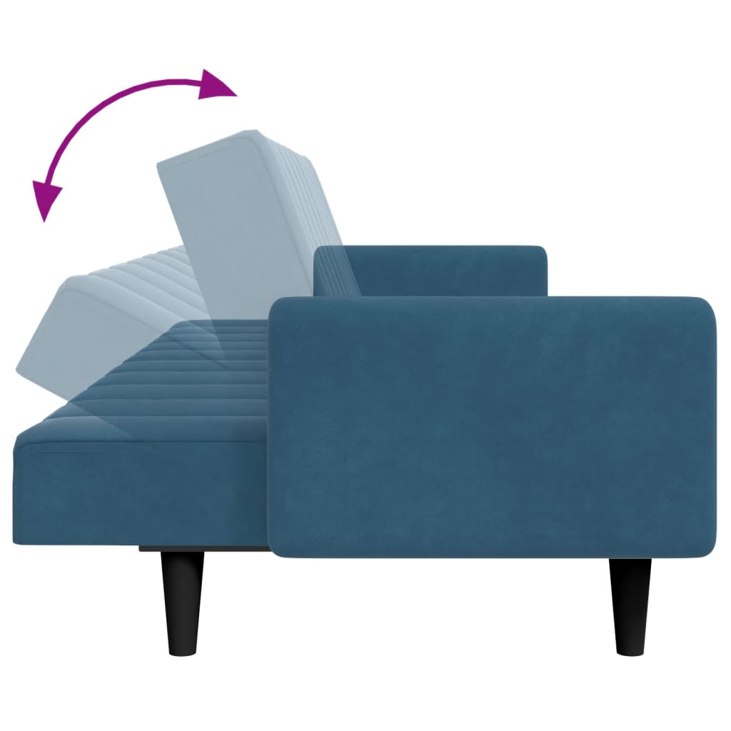 Sofá-cama 2 lugares c/ apoio de pés veludo azul