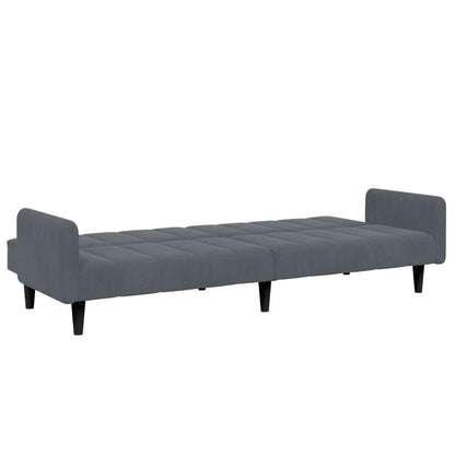 Sofá-cama 2 lugares c/ apoio de pés veludo cinzento-escuro