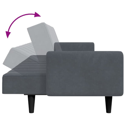 Sofá-cama 2 lugares c/ apoio de pés veludo cinzento-escuro