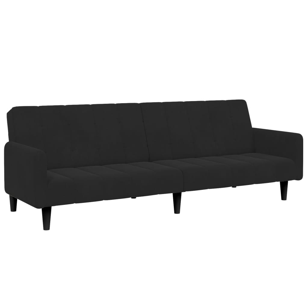 Sofá-cama 2 lugares c/ apoio de pés veludo preto