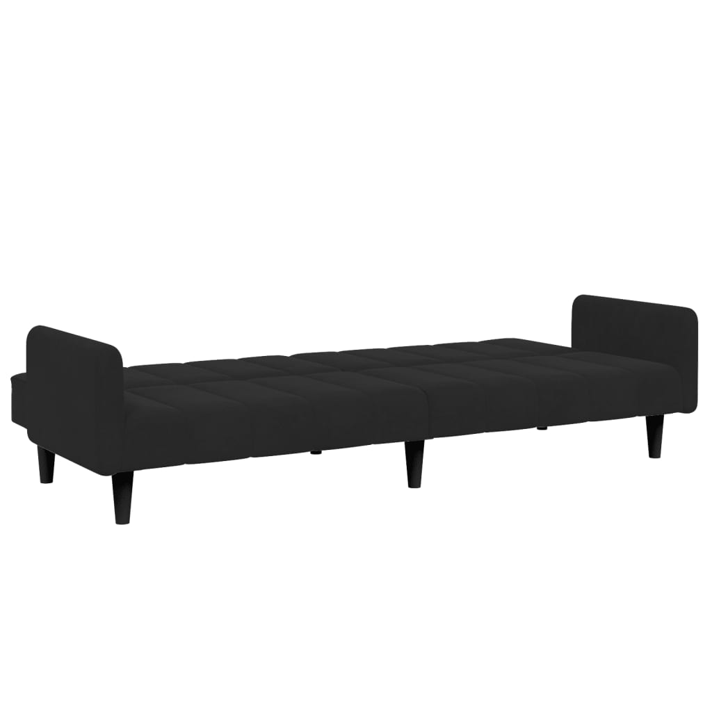 Sofá-cama 2 lugares c/ apoio de pés veludo preto