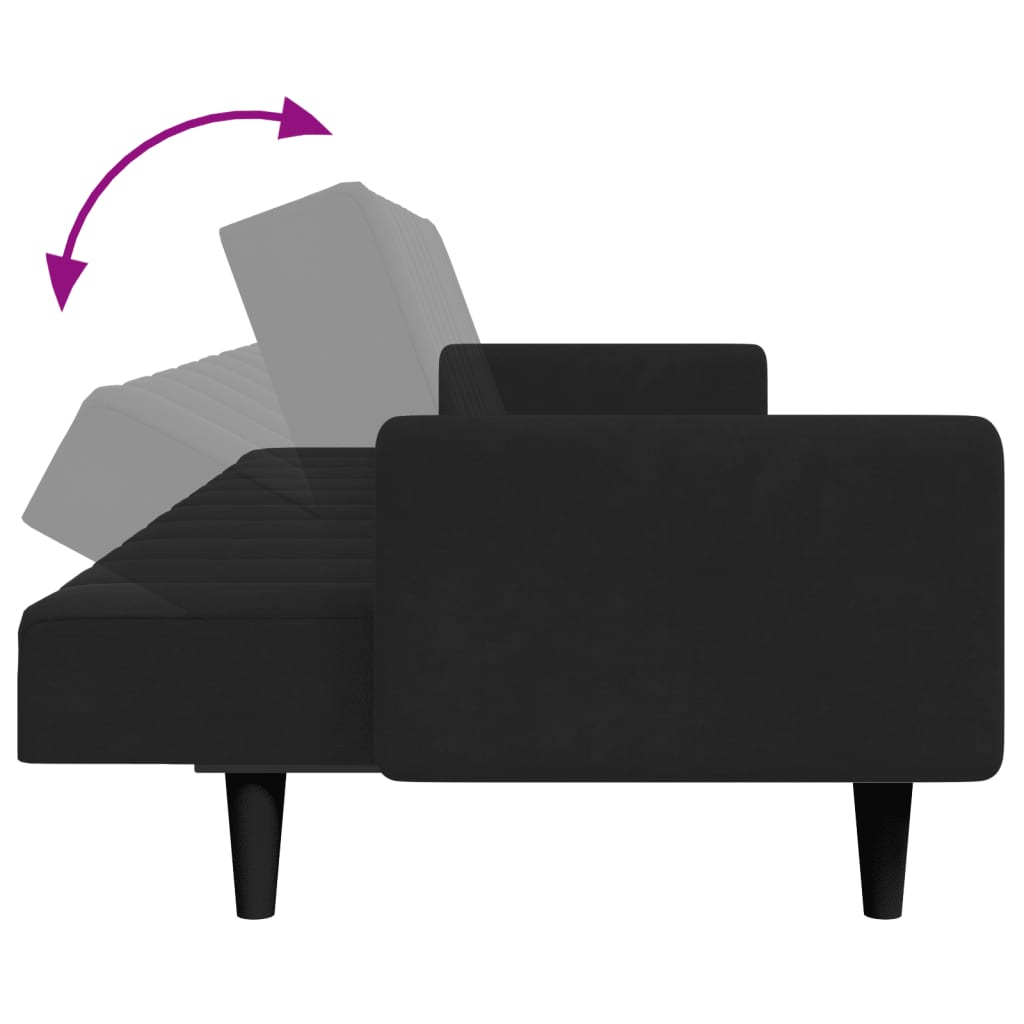 Sofá-cama 2 lugares c/ apoio de pés veludo preto