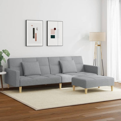 Sofá-cama de 2 lugares c/ apoio de pés tecido cinzento-claro