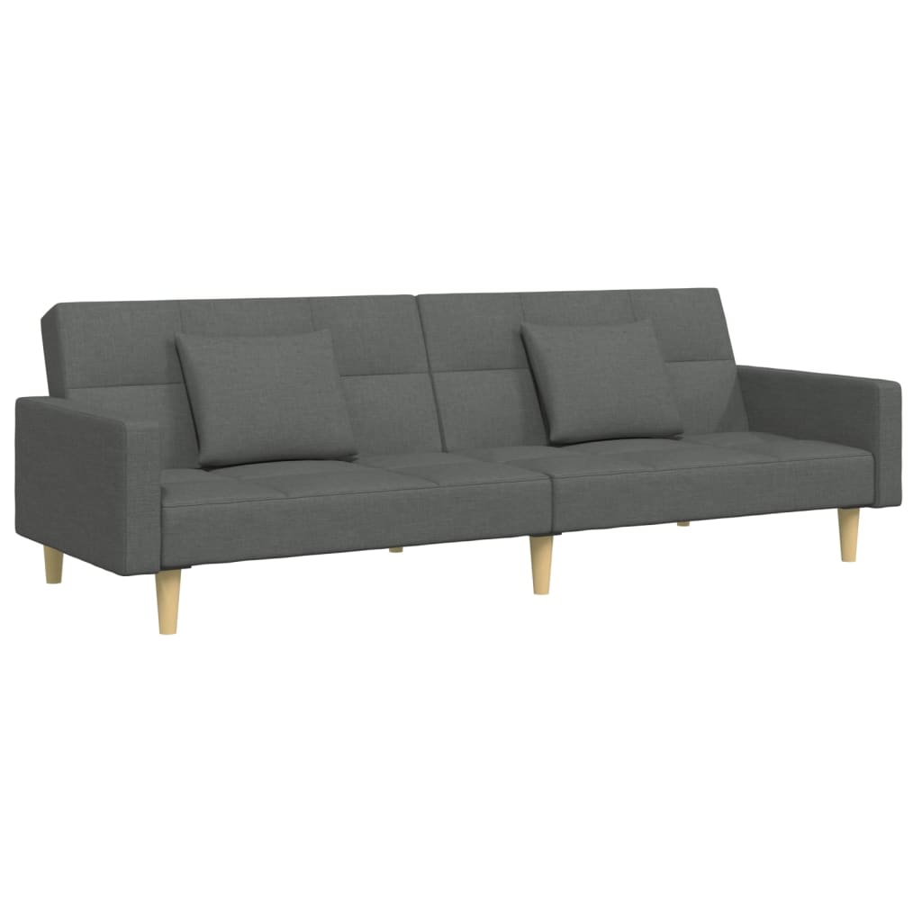 Sofá-cama de 2 lugares c/ apoio de pés tecido cinzento-escuro