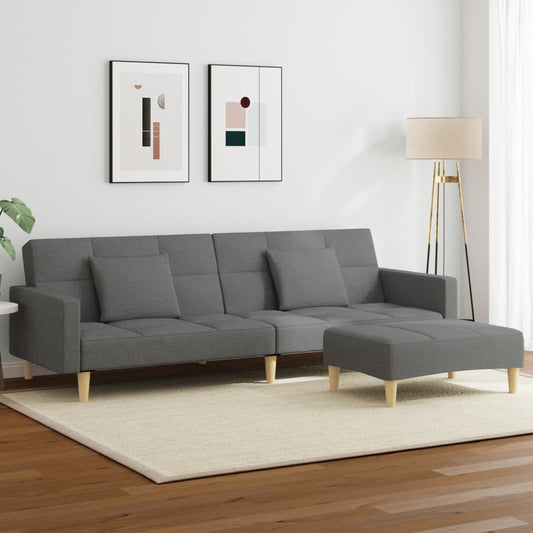 Sofá-cama de 2 lugares c/ apoio de pés tecido cinzento-escuro