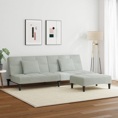 Sofá-cama 2 lugares c/ apoio de pés veludo cinza-claro