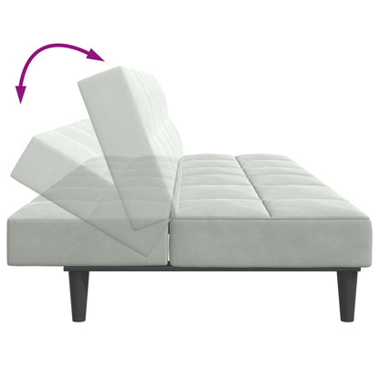 Sofá-cama 2 lugares c/ apoio de pés veludo cinza-claro