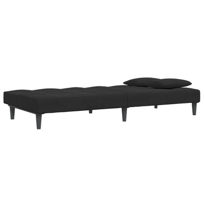 Sofá-cama 2 lugares c/ apoio de pés veludo preto