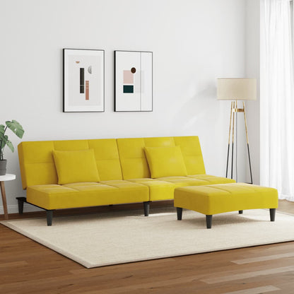 Sofá-cama 2 lugares c/ apoio de pés veludo amarelo