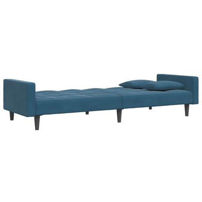 Sofá-cama 2 lugares c/ apoio de pés veludo azul