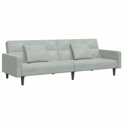 Sofá-cama 2 lugares c/ apoio de pés veludo cinza-claro