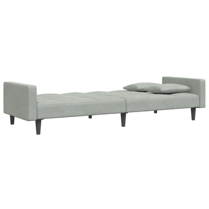 Sofá-cama 2 lugares c/ apoio de pés veludo cinza-claro