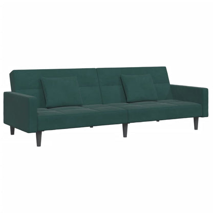 Sofá-cama 2 lugares c/ apoio de pés veludo verde-escuro