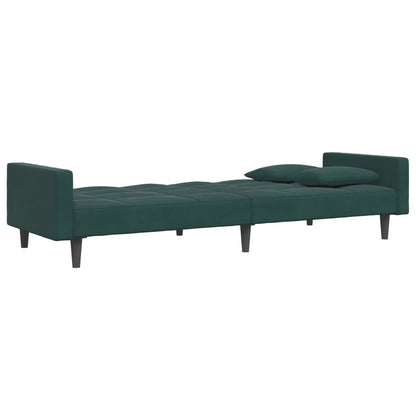Sofá-cama 2 lugares c/ apoio de pés veludo verde-escuro