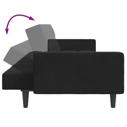Sofá-cama 2 lugares c/ apoio de pés veludo preto