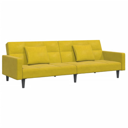 Sofá-cama 2 lugares c/ apoio de pés veludo amarelo