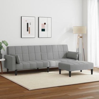 Sofá-cama de 2 lugares c/ apoio de pés tecido cinzento-claro