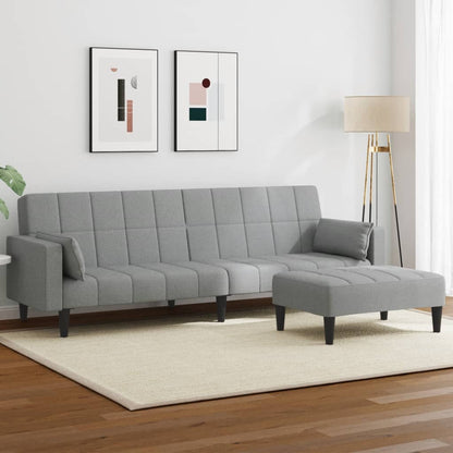 Sofá-cama de 2 lugares c/ apoio de pés tecido cinzento-claro