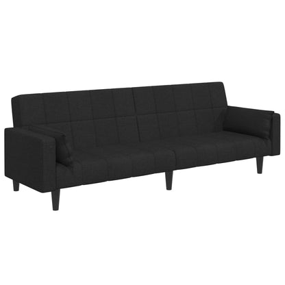 Sofá-cama de 2 lugares com apoio de pés tecido preto