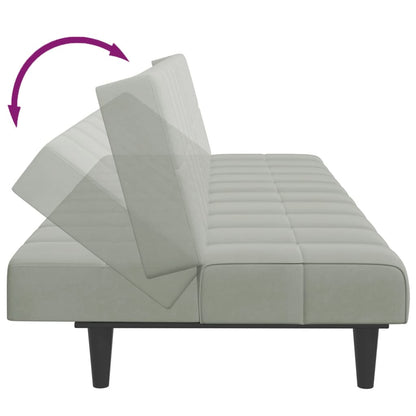 Sofá-cama 2 lugares c/ apoio de pés veludo cinza-claro