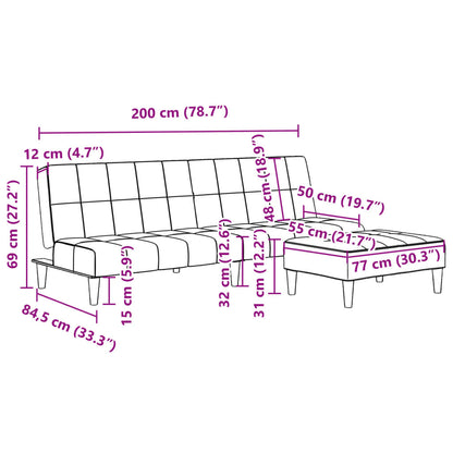 Sofá-cama 2 lugares c/ apoio de pés veludo cinza-claro