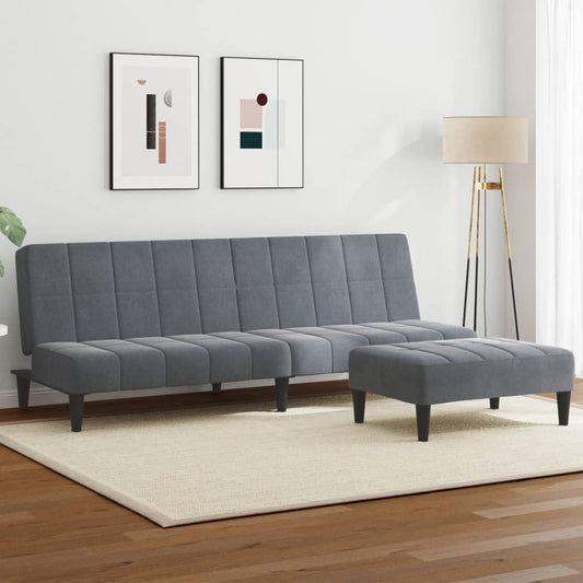 Sofá-cama 2 lugares c/ apoio de pés veludo cinzento-escuro