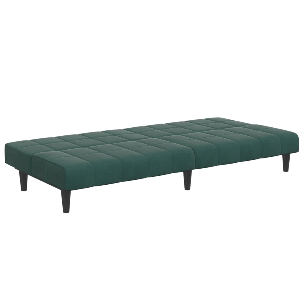 Sofá-cama 2 lugares c/ apoio de pés veludo verde-escuro