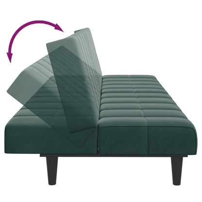 Sofá-cama 2 lugares c/ apoio de pés veludo verde-escuro