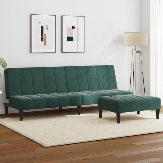 Sofá-cama 2 lugares c/ apoio de pés veludo verde-escuro
