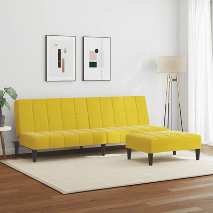 Sofá-cama 2 lugares c/ apoio de pés veludo amarelo