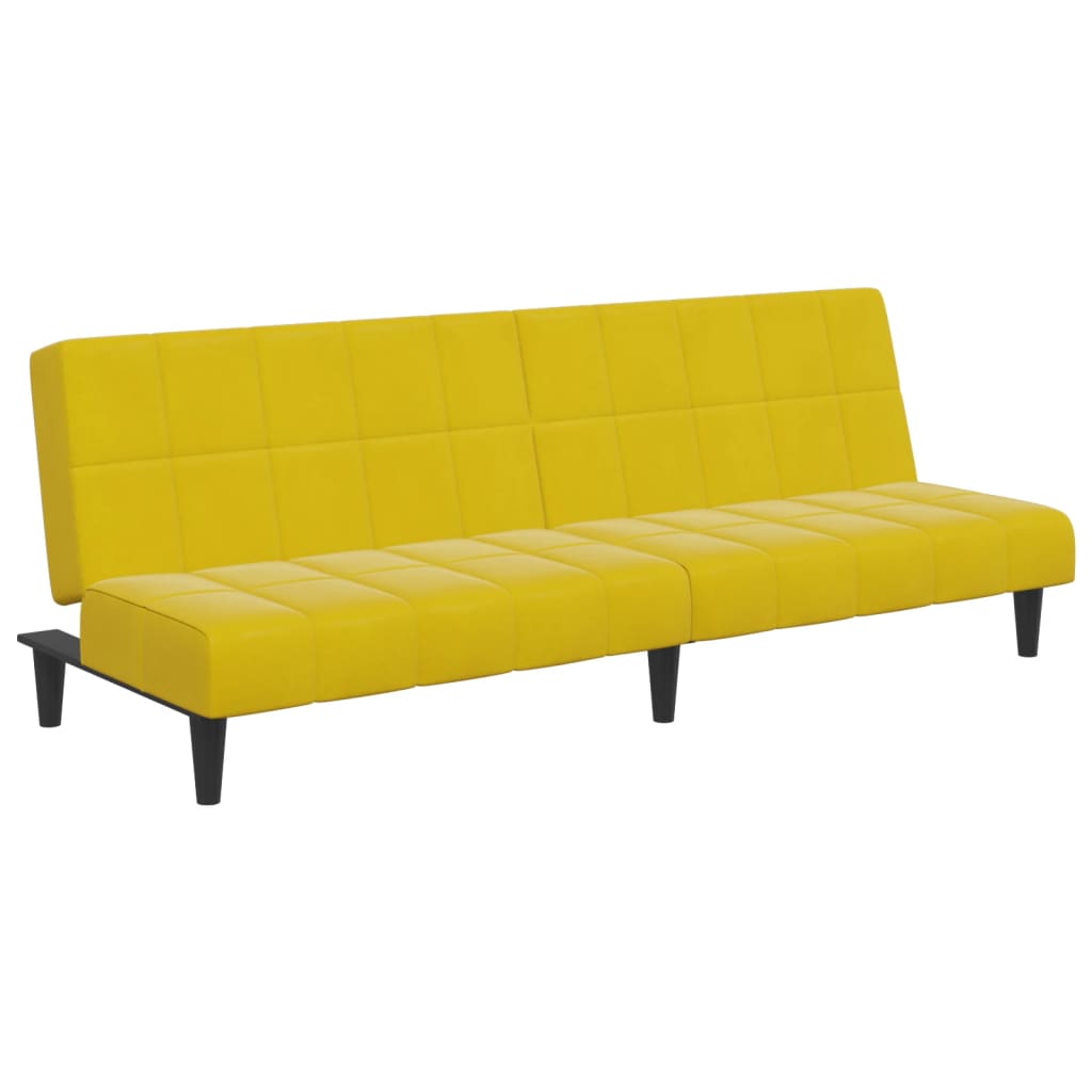 Sofá-cama 2 lugares c/ apoio de pés veludo amarelo