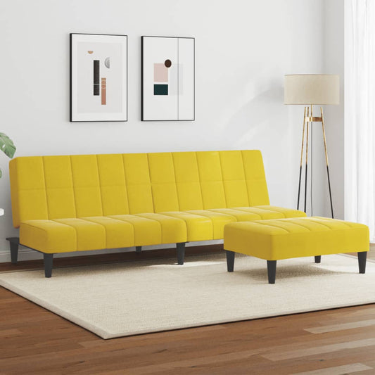 Sofá-cama 2 lugares c/ apoio de pés veludo amarelo