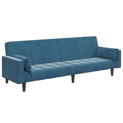 Sofá-cama 2 lugares c/ apoio de pés veludo azul