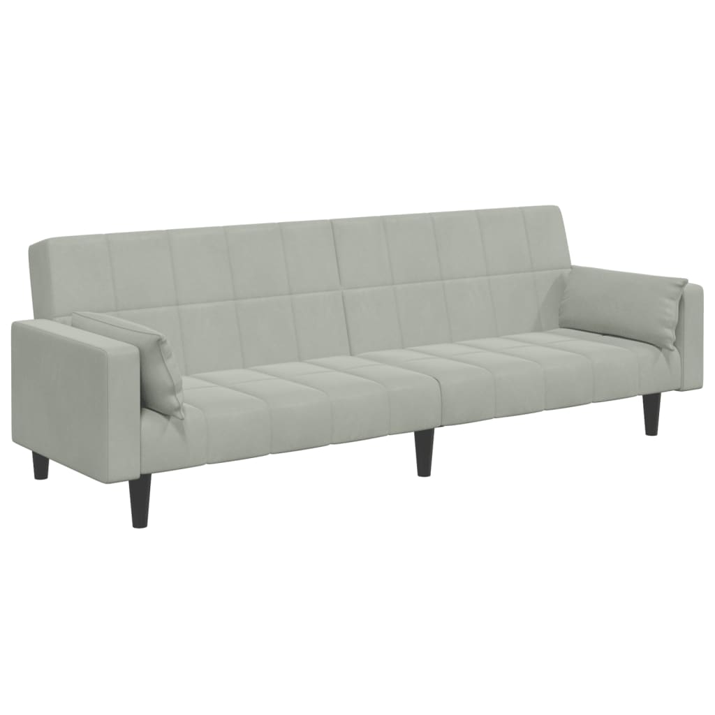 Sofá-cama 2 lugares c/ apoio de pés veludo cinza-claro