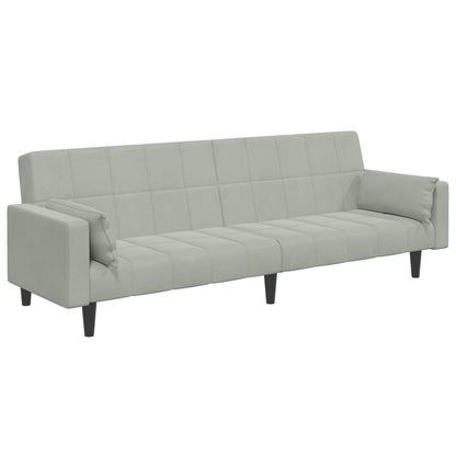 Sofá-cama 2 lugares c/ apoio de pés veludo cinza-claro