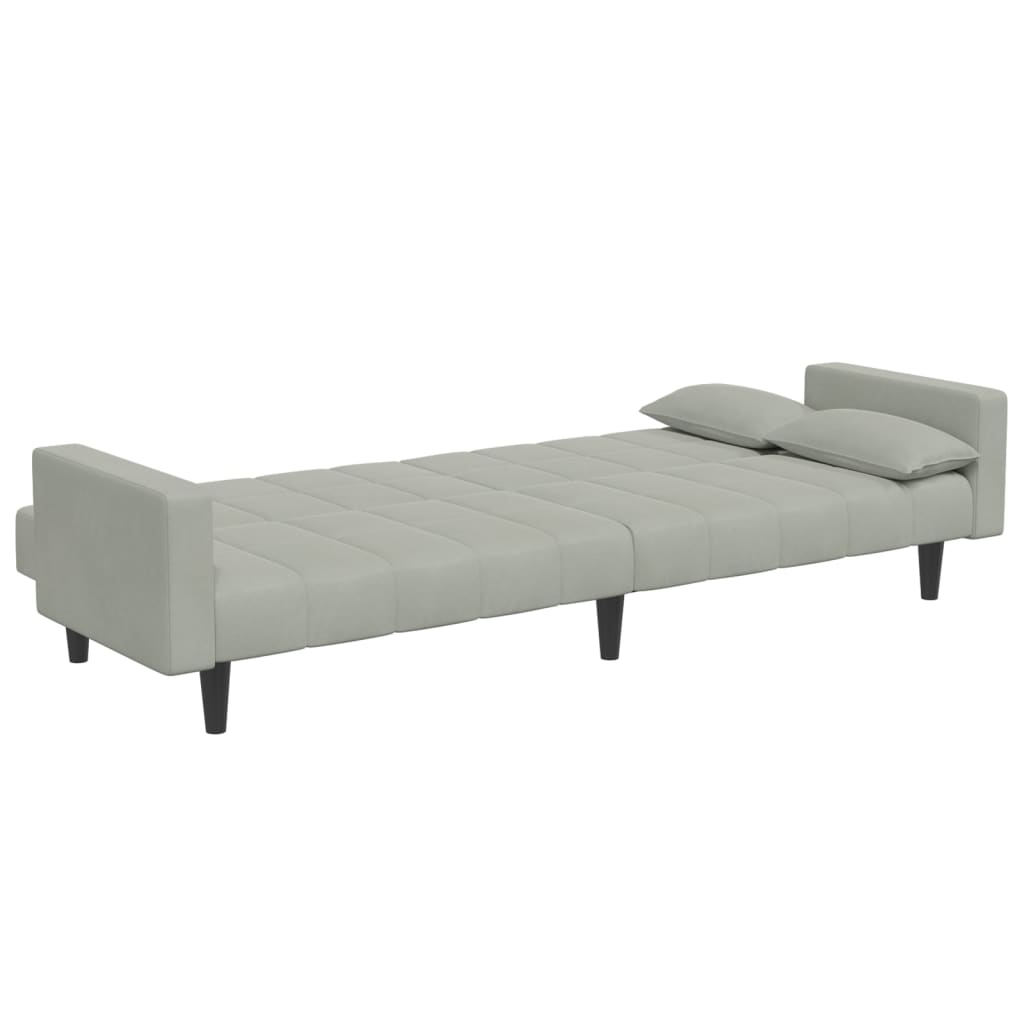 Sofá-cama 2 lugares c/ apoio de pés veludo cinza-claro