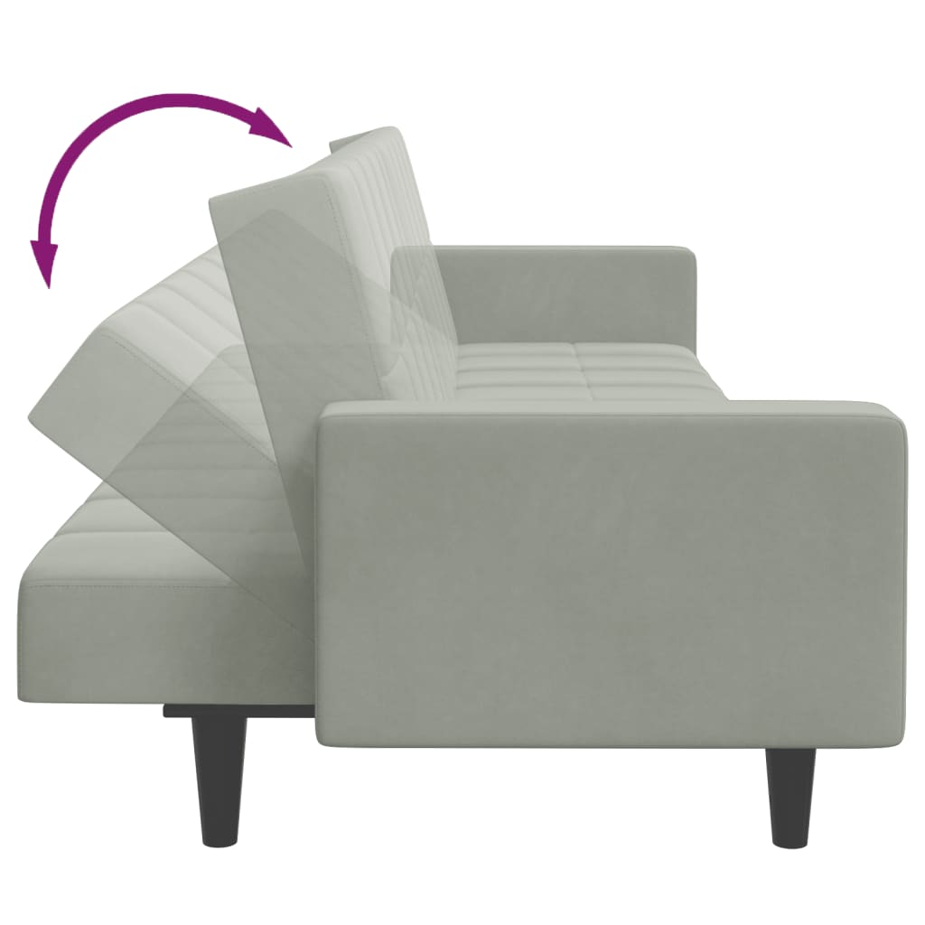 Sofá-cama 2 lugares c/ apoio de pés veludo cinza-claro