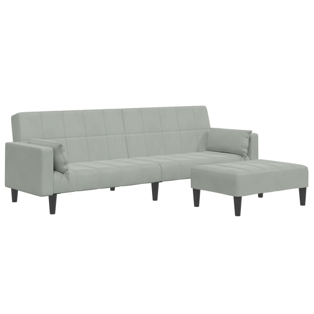 Sofá-cama 2 lugares c/ apoio de pés veludo cinza-claro