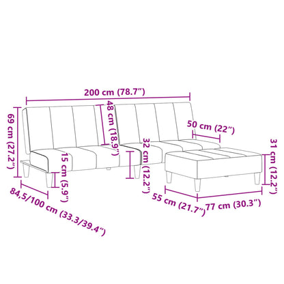 Sofá-cama de 2 lugares c/ apoio de pés tecido cinzento-escuro