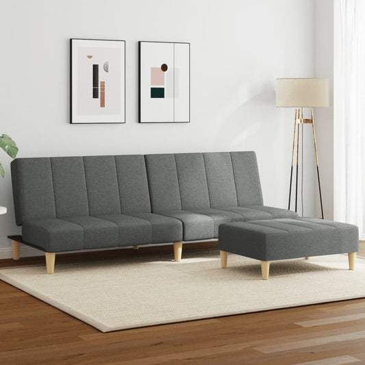 Sofá-cama de 2 lugares c/ apoio de pés tecido cinzento-escuro