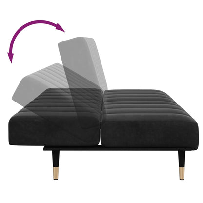 Sofá-cama 2 lugares c/ apoio de pés veludo preto
