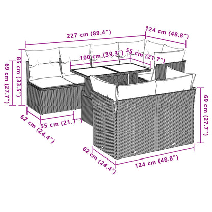 8 pcs conjunto sofás de jardim c/ almofadões vime PE castanho