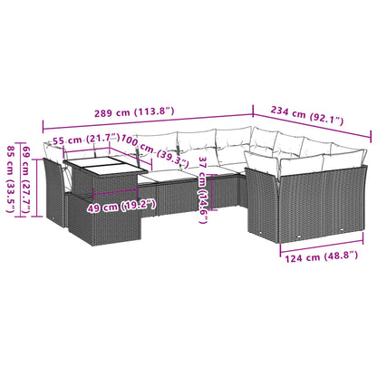 10 pcs conjunto de sofás p/ jardim com almofadões vime PE bege
