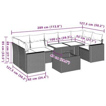 8 pcs conjunto sofás de jardim c/ almofadões vime PE castanho