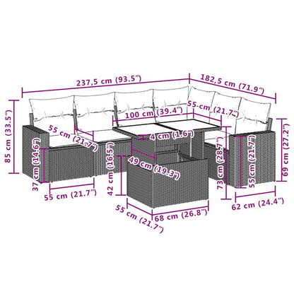 7 pcs conjunto de sofás p/ jardim com almofadões vime PE bege