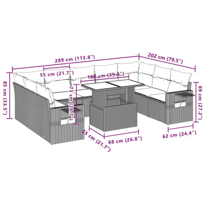 10 pcs conjunto de sofás p/ jardim com almofadões vime PE bege