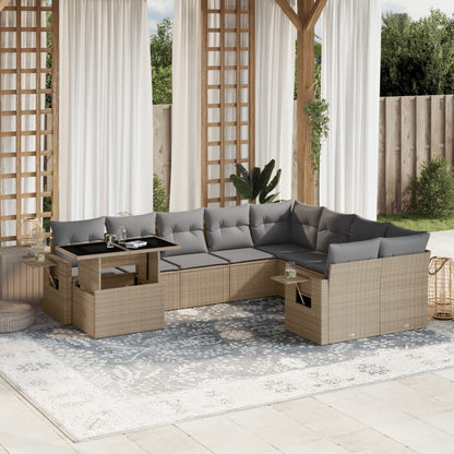 10 pcs conjunto de sofás p/ jardim com almofadões vime PE bege