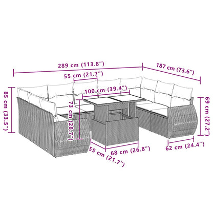 10 pcs conjunto de sofás p/ jardim com almofadões vime PE bege