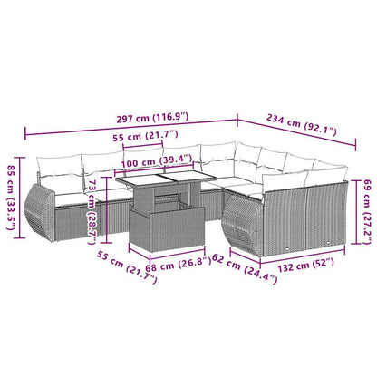 10 pcs conjunto de sofás p/ jardim com almofadões vime PE bege