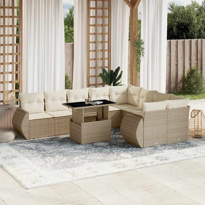 10 pcs conjunto de sofás p/ jardim com almofadões vime PE bege